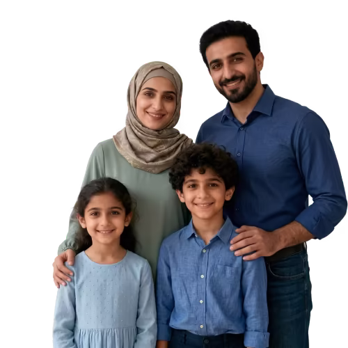 A happy family representing Mal Bazaar customers protected by insurance